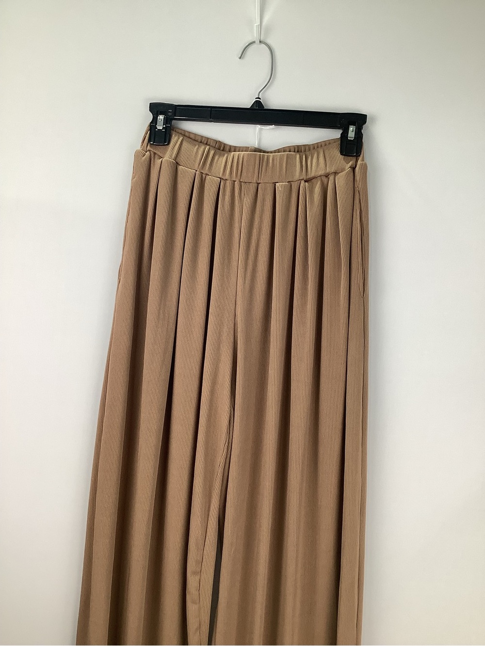Cider Ribbed Elastic Waist Wide-Leg Pants - Coffee Brown womens size S - Picture 3 of 5